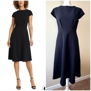 Maggy London Samantha Black Midi Dress Size 4 | Cap Sleeve Bateau Neck A-Line